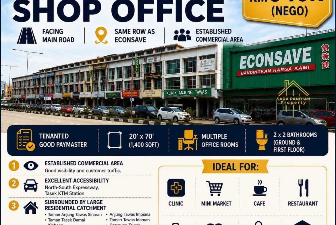Freehold Shop For Sale in Tawas Indah Jalan Kuala Kangsar Ipoh